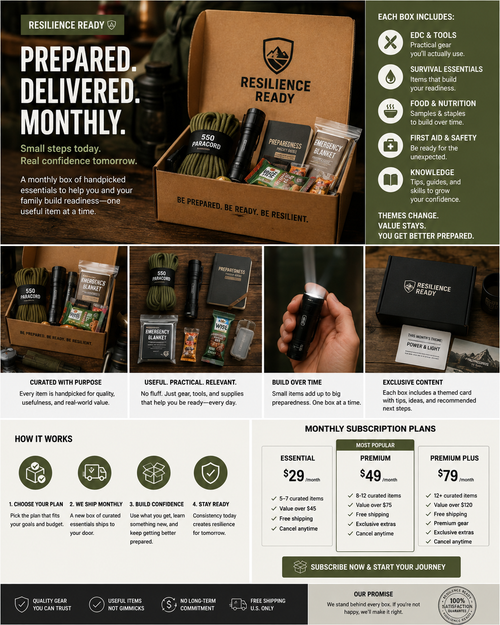 Resilience Ready Monthly - Subscription Box or 1 time Purchase - Essential Pack.