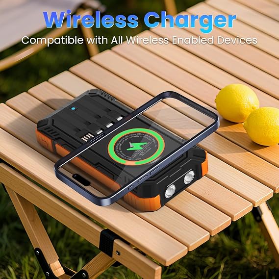 Solar Power Bank / LED Flashlight - 49800mAh - Wireless Portable Charger